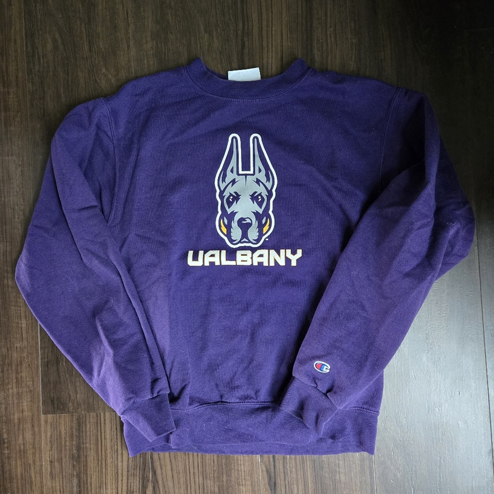 Champion Long Sleeve Purple UAlbany Sweatshirt, Authentic College Apparel